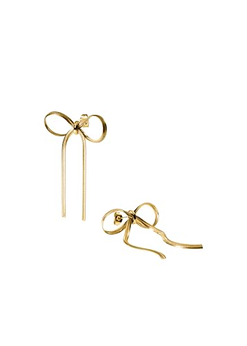 Purelei® Schleifen Ohrringe – wasserfest | Elegante Bow-Ohrringe in Schlangenketten-Optik | Edelstahl & 14K/18K Vergoldung | Verspielt & raffiniert für besondere Anlässe (Gold)