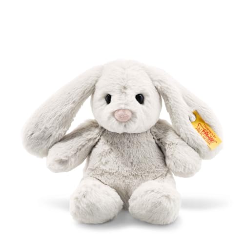 Steiff Hoppie Hase 18 cm hellgrau, Plüschtier Hase mit Schlappohren, Soft Cuddly Friends, flauschiges Stofftier zum Kuscheln und Spielen, Kuscheltier für Mädchen und Jungen, waschmaschinenfest