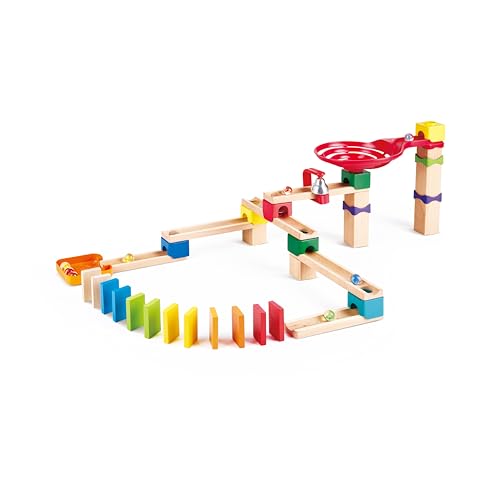 Hape Zweispurige Murmelbahn mit Domino - Doppelspur Kugelbahn Set aus Holz mit Murmeln und Dominoeffekten, Kreatives Lern- und Konstruktionsspielzeug, für Kinder ab 3 Jahren