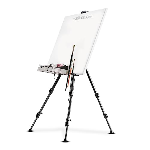 Walimex pro Staffelei L 50-165 cm, Leinwandstaffelei aus Aluminium inkl. Transporttasche, Feldstaffelei für Leinwand bis 122 cm, Leinwandstativ mit Ablage