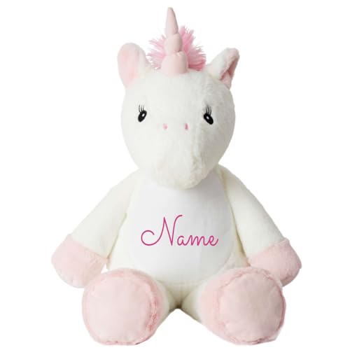 Elefantasie Stofftier Einhorn weiß rosa mit Name personalisiert Kuscheltier für Kinder Flauschiges Plüschtier 40cm (Name)