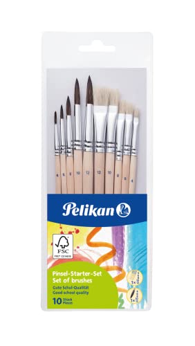 Pelikan Pinsel Starter-Set mit 5 Haar- und 5 Borstenpinseln, für die Schule, 10 Stück