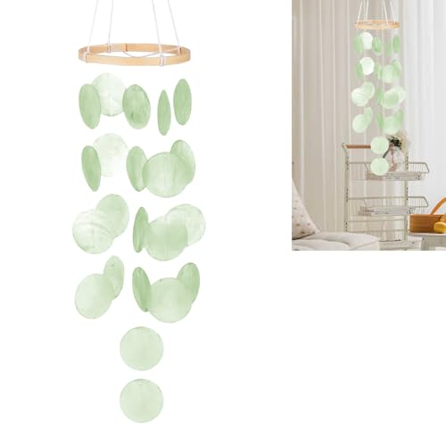 Wanheart Natürliche Muschel-Windspiele – Boho Deko Traumfänger, Handgefertigt, Sanfter Klang, Hängedeko für Balkon, Garten, Terrasse oder Schlafzimmer (Grün)