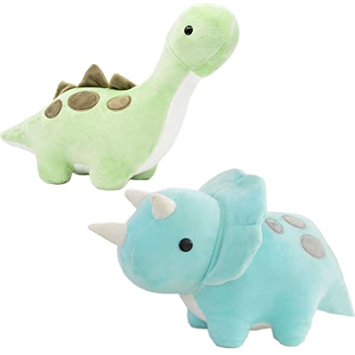 Cpoeof 2pcs Plüschtier Dinosaurier Stofftier Kawaii Dinosaurier Plüsch, Dino Kuscheltier Plüsch Spielzeug, Geschenk Gefüllt für Kinder (Long-Necked Dragon + Triceratops, 30cm/11.81inch)