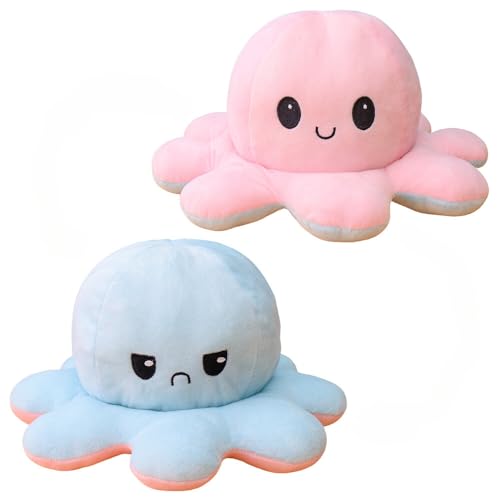 KUNSTIFY Oktupus Stimmungs Kuscheltier XXL Oktopus Plüsch wenden Mood Octopus Plüschtier Kuscheltier groß, riesen Geschenke für Frauen Beste Freundin Kinder Geschenke 30cm Pink Hellblau