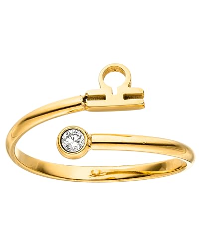 Purelei® Sternzeichen Ring Waage (Gold) – Wasserfester Damenring aus langlebigem Edelstahl – Verstellbare Ringe von Größe 50 bis 60 – Modeschmuck für deinen individuellen Look