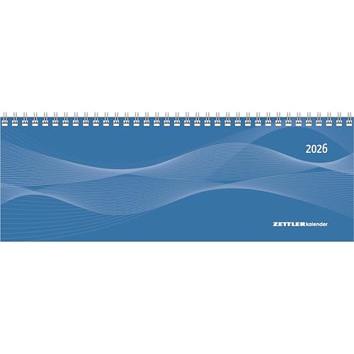 Zettler Tisch-Querkalender Profi blau 2026 – Wochenkalender 30 × 11 cm, 1 Woche/2 Seiten, mit Notizblatt & Jahresübersicht, Zeiteinteilung 8–21 Uhr, Monatsregister, Ringbindung, FSC-zertifiziert