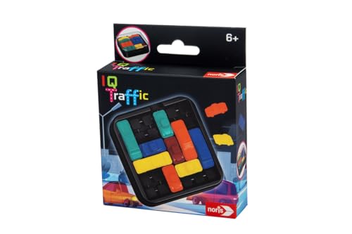 Noris 606134745 - IQ Traffic Spiel (Logikspiel ab 6 Jahre) - kniffliges Stauspiel für 1 Person im kompakten Format, Autospiel mit 160 Aufgaben für Kinder und Erwachsene