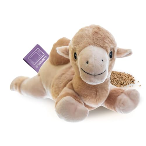 Habibi Plush Wärmekissen/Stofftier f. Kinder und Erwachsene – 1946 Kamel mit Hirsefüllung, Wärmekuscheltier zum Erwärmen in der Mikrowelle/Backofen, ideal auch für Babys