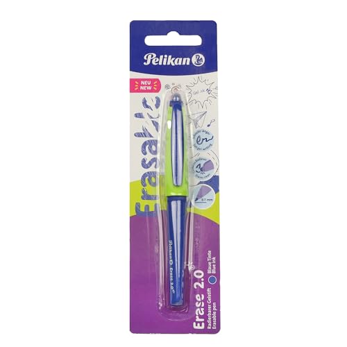 Pelikan Erase 2.0 - radierbarer ergonomischer Tintenroller - Blaue Tinte - für Rechts- und Linkshänder - unverformbare M-Spitze - Mine inklusive - Nachfüllbar