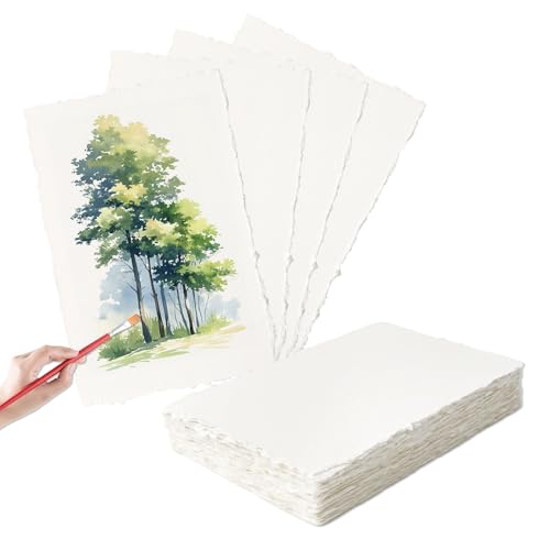 50 Blätter Büttenpapier A6 15x10cm Handgeschöpftes Papier Aquarellpapier 300 GSM Watercolor Paper für Grußkarten Gemälde Briefe Einladungen Skizzieren Malen und DIY Gestalten