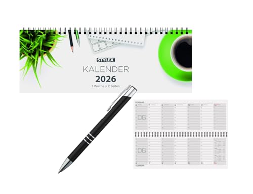 Schreibtisch Kalender 32 Blatt/Schreibtischquerkalender 2026 + Kugelschreiber