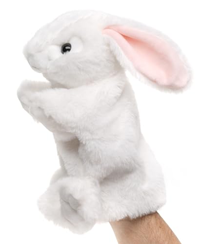 Uni-Toys - Handpuppe Hase (weiß) - 24 cm (Höhe) - Plüsch-Puppe, Kaninchen - Plüschtier, Kuscheltier