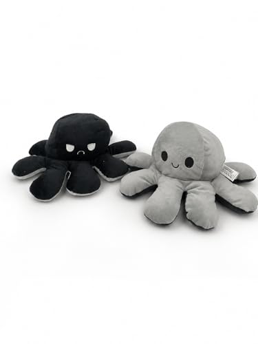 Generisch Kuscheltier Oktopus Wendbar 17x12 cm – Plüschtier Oktopus mit Zwei Emotionen, weiches Stofftier – Geschenk für Kinder