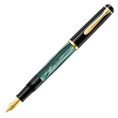 Pelikan Füllhalter Classic 200, Grün-Marmoriert, Feder F (fein), hochwertiger Kolbenfüller im Geschenk-Etui, 994095