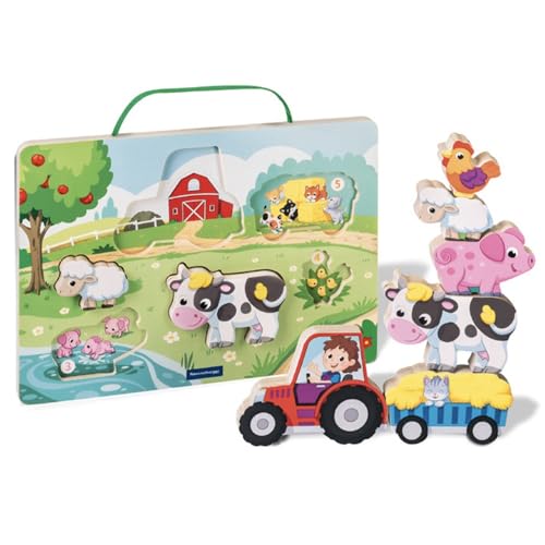 Ravensburger 12034123 Play+ Magnetisches Holz-Zähl-Puzzle: Bauernhof, Zählspiel und Balancierspiel für Kinder ab 1 Jahr, FSC-Holz