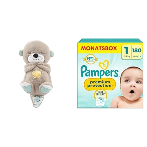 Fisher-Price Schlummer Otter Kuscheltier + Pampers Premium Protection Windeln Größe 1 (2–5 kg),180 Stück