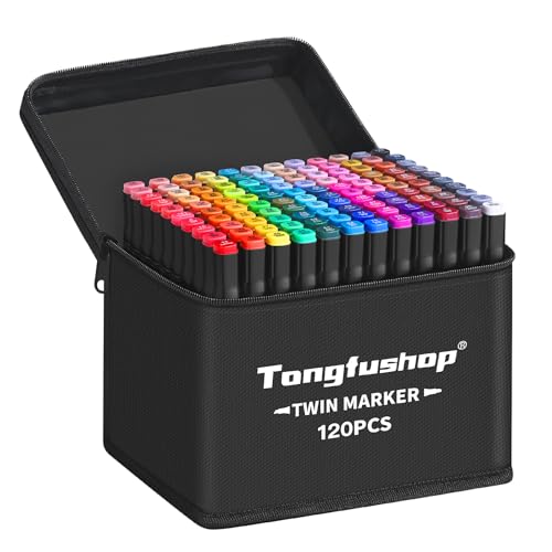 Tongfushop 120+2 Alkohol Stifte Set, 2 Sekunde Schnell Trocknende Alkohol Marker Set, Doppelseitige Marker Stifte Filzstifte mit Anti-Seepage Abstandshaltern für Malerei, Zeichnung, Design, Manga