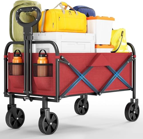 Bollerwagen Faltbar Mit Bremse,Handwagen Faltbarer 220L 172Kg 360° All-Terrain Reifen,Seitentasche,Handwagen Mit Verstellbarem Griff Perfekt Gartenwagen Reisebuggy Campingwagen Strandwagen