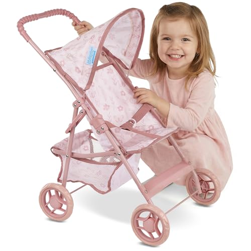Kinderplay Puppenbuggy ab 2 Jahren – Leichter Faltbarer Puppenwagen mit Verdeck & Einkaufskorb, Stabiler Rahmen, Klappbarer Puppenkinderwagen KP0280A