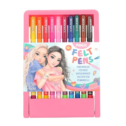 Depesche 13334 TOPModel - Magic Fasermaler Set, 10 Doppel-Filzstifte im Etui, mit Pinselspitze und Magicspitze für Farbänderung