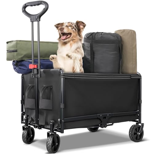 Bollerwagen faltbar 120L Bis 120KG Strandwagen Klappbar mit Regenschutz, Becherhalter, Reflektorstreifen, Faltbarer Bollerwagen Für Hunde, Einkaufen, Camping, Strand, Transport, Outdoor