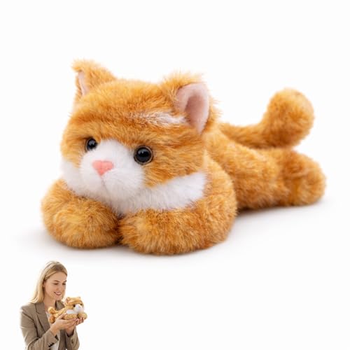 GvRfniT Stofftier Katze, Kuscheltier Katze, Katzen Kuscheltier für Erwachsene und Katzenliebhaber, Orange Plüschkatze 18 cm, Geburtstage und Partys, Dekoration für Zimmer und Auto