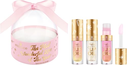 essence the most wonderful kiss of the year hydra kiss LIP OIL set 01 Wish for a Kiss, Set mit drei limitierten Lippenölen, Schneekugel‑Design