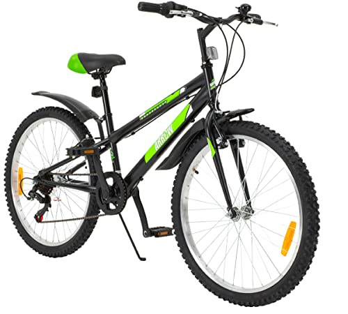 Actionbikes Kinderfahrrad Arrow - 20 24 Zoll - Kinder Fahrrad für Mädchen und Jungen - Von 6-12 Jahren - 6 Gänge - V-Brake Bremse - Schutzblech v. und h. - Fahrräder - Kinderrad (Schwarz Grün 24 Zoll)