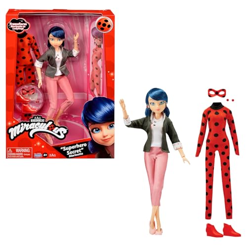 BANDAI – Miraculous Ladybug – Marinette & Ladybug Modepuppe – Bewegliche Puppe 26 cm mit 2 Outfits – Miraculous Spielzeug Gelenkpuppe – Kinderspielzeug ab 4 Jahren – P50355