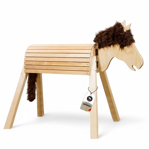 Dein Holzpferd Bausatz 100cm für draußen Reitpferd Garten Voltigierbock für Kinder, Stehpferd groß, Gartenpferd handgefertigt aus Deutschland, Voltigierpferd Holzpony mit Mähne