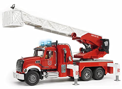bruder 02821 - Mack Granite Feuerwehrleiterwagen mit Pumpe - 1:16 Einsatzfahrzeug, Feuerwehrauto, Notruf, Löschfahrzeug, Spielzeug