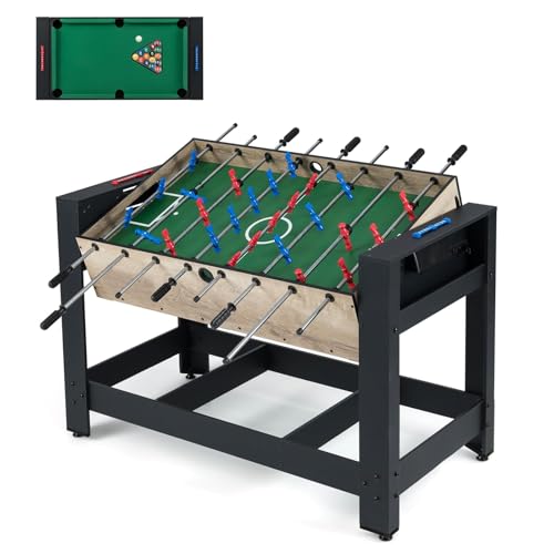 COSTWAY 2 in 1 Multifunktionstisch schwenkbar, Tischkicker mit Tischfußball & Billardtisch, Kickertisch für Kinder, Erwachsene, Multi-Spieltisch inkl. 2 Bälle, Queue, Dreieck, Bürste & Kreide