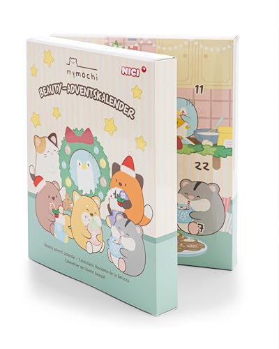 NICI mymochi Adventskalender Kosmetik 24teilig 27x22x5cm - beige - Kalender für Adventszeit für Mädchen ab 3 Jahren, Kawaii Weihnachtskalender für Kinder mit tollen 24 Geschenken - 62588
