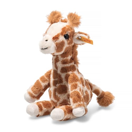 Steiff Gina Giraffe Hellbraun gefleckt 23 cm, Soft Cuddly Friends, aufrecht sitzend durch Granulatsäckchen, Kuscheltier Giraffe, Zootier Plüschtier, Flauschiges Safari-Tier