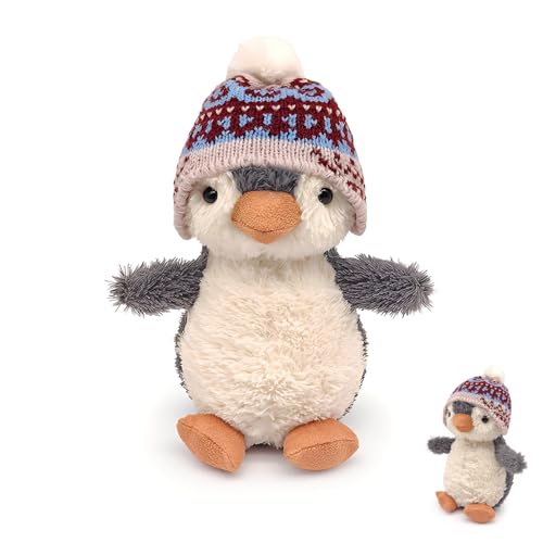 JcvPot Pinguin Kuscheltier, 16 cm, Weicher Plüschpinguin mit Mütze, Ideal für Babys und Kinder als erster Spiel- und Reisebegleiter, Fördert die Entwicklung und das Interesse an Tieren und Natur