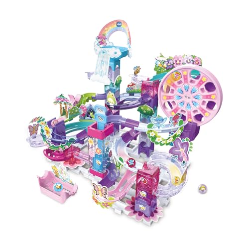 VTech - Marble Rush Fairy Garden Set M500E – Elektronische Kugelbahn zum Bauen, 90 Teile und 6 glitzernde Kugeln – Kreatives Bauspiel – Geschenk für Kinder ab 4 Jahren – Inhalt auf Französisch