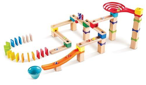 Hape Rasante Murmelbahn mit Domino - Kugelbahn aus Holz, Konstruktionsspielzeug, Lernspielzeug und Konstruktionsset mit Murmeln und Domino-Action, für Kinder ab 3 Jahren