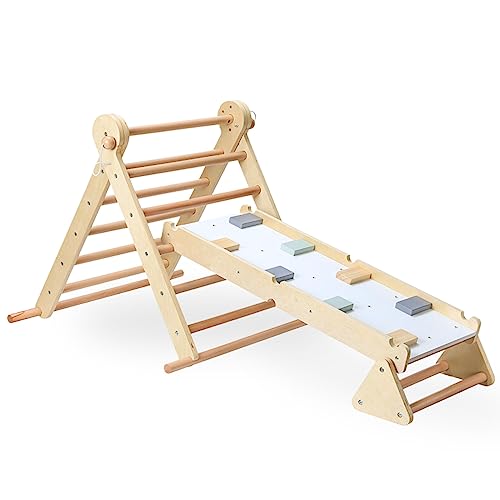 Mamabrum Klettergerüst Indoor ab 3 Jahren für Kinder – Pikler Dreieck, Leiter & Balancierpfad – 3-in-1 Multifunktionales Spielzeug, Indoor Spielplatz, Montessori Ergänzung
