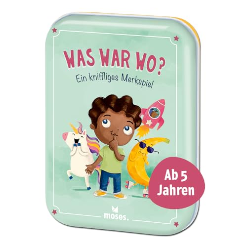 moses.90165 Was war wo? Zeitloses Merkspiel für die ganze Familie, kurzweiliges Kinderspiel lustigen Illustrationen, Reisespiel für Kinder ab 4 Jahren, Brown