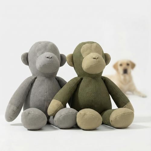 PiuPet® Hundespielzeug AFFE XXL mit Quietscher | Robustes, langlebiges & reißfestes Baumwollspielzeug für Hunde | Sicher, waschbar & ideal für kleine, mittlere und große Hunde (Grün/Beige + Grau)