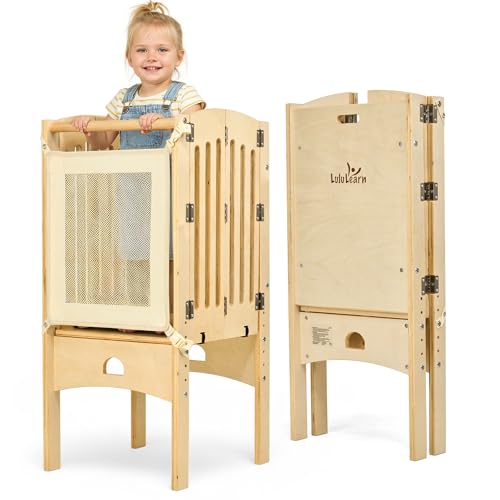 Lululearn® Lernturm ab 1 Jahr [FALTBAR] – Montessori Learning Tower, vormontiert, höhenverstellbar & extra sicher | Platzsparender Tritthocker für Küche & Alltag (Natural)
