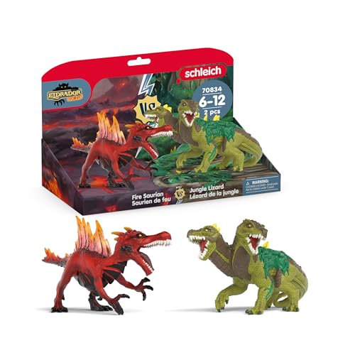 SCHLEICH ELDRADOR Creatures | Feuersaurier vs. Dschungelechse 70834 | detailgetreue Sammelfiguren | Monster Figuren zum Sammeln & Spielen | Geschenk für Kinder ab 7 Jahren | Set aus 2 Teilen