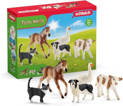 SCHLEICH Farm World | Bauernhoftiere Bundle 42386 | Set mit Kalb, Pferd, Katze, Hund & Gans | realistische Tierfiguren für Kinder | Bauernhof Spielzeug ab 3 Jahre | 5-teilig | exklusiv bei Amazon