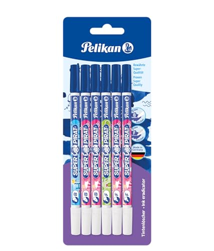 Pelikan Super Pirat, Tintenkiller zum Löschen und Überschreiben, Strichstärken F (fein) + B (breit), 6 Stück