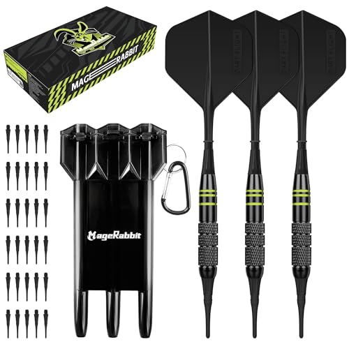 MageRabbit Dartpfeile mit Kunststoffspitze,3 Stück Profi Soft Dartpfeile Set mit 30 zusätzlichen Kunststoff Dartspitzen,Dartpfeile für Elektronische Dartscheibe