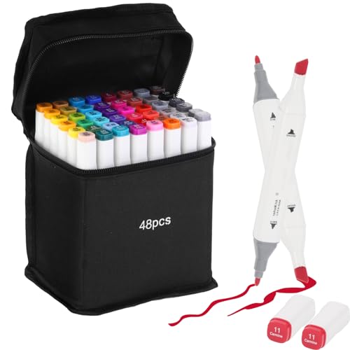 Kebuye Alkoholmarker 48 Farben, Alkohol Marker Stifte Set, Twin Tip Künstler Stifte Mit Ablagefläche, Marker & Filzstifte FüR Manga, Design, Malerei, Zeichnung