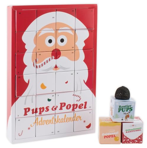 Pups & Popel Spaß-Adventskalender mit witzigen, weihnachtlichen Süßigkeiten wie Rentierpupse | von Liebeskummerpillen
