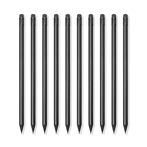 FloraVigo 10 Stück matt schwarze Bleistifte Holzbleistifte，Inklusive Radiergummi, HB-Bleistift, vorgespitzt, 18,7 cm lang, geeignet für Büro, Schule, Schreiben und Skizzieren.