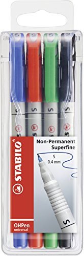 STABILO - Folienstift - OHPen universal - wasserlöslich superfein - 4er Pack - grün, rot, blau, schwarz